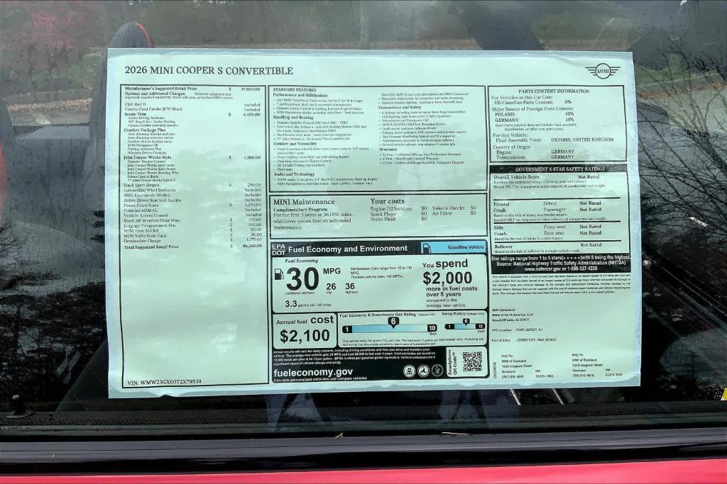 new 2026 MINI Convertible car, priced at $46,240