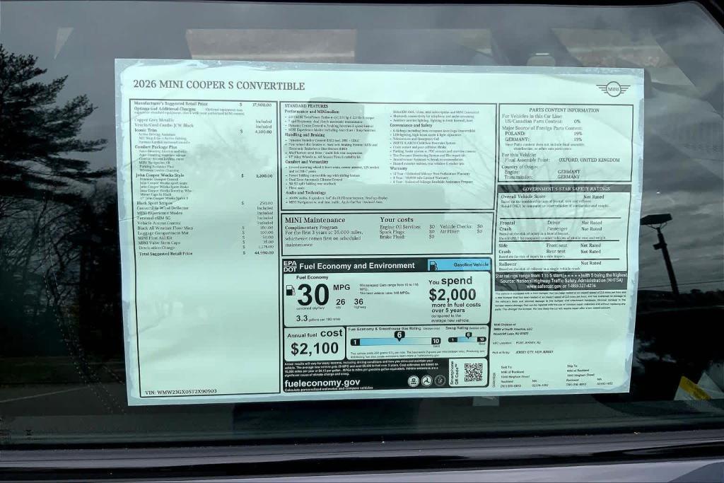 new 2026 MINI Convertible car, priced at $44,990