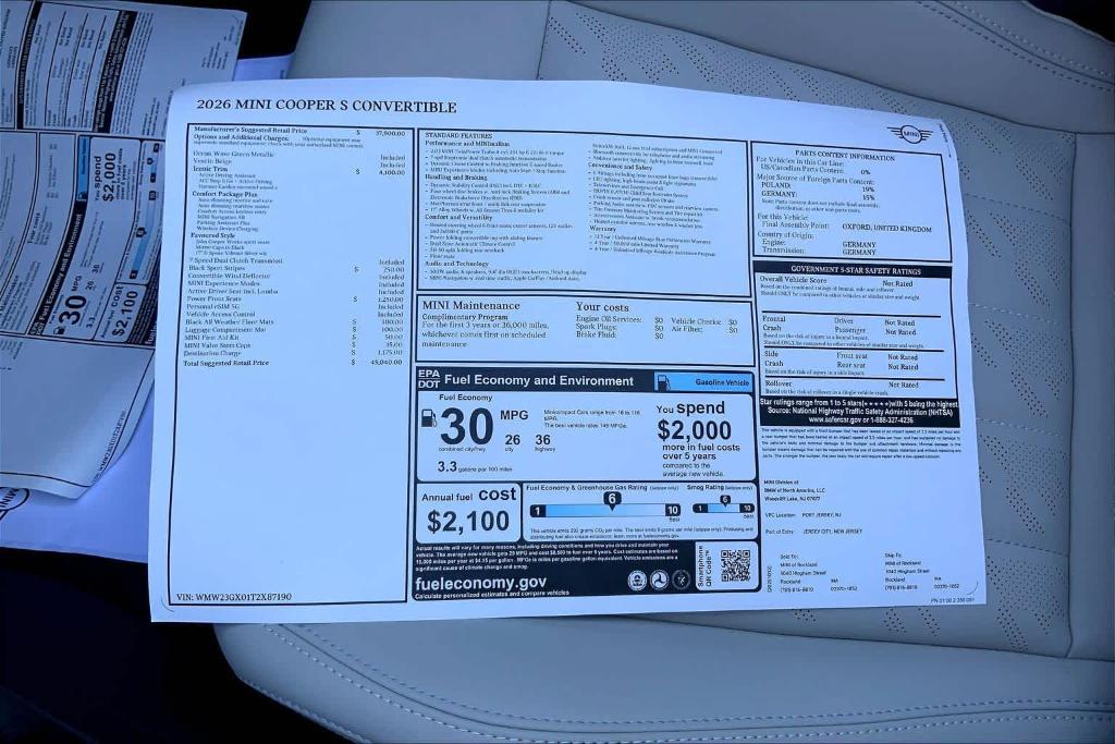 new 2026 MINI Convertible car, priced at $45,040