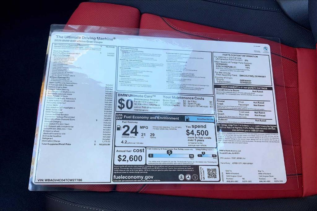 new 2026 BMW 840 Gran Coupe car, priced at $103,025