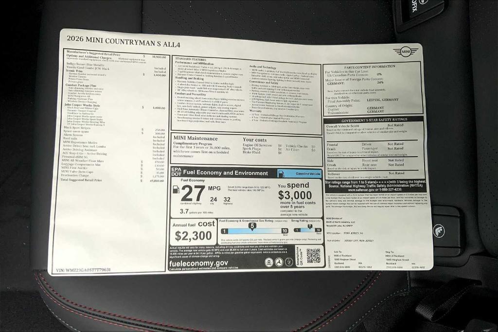 new 2026 MINI Countryman car, priced at $45,810