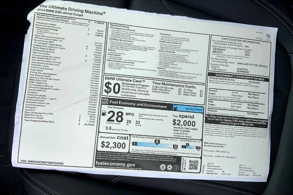 new 2025 BMW 230 car, priced at $46,470