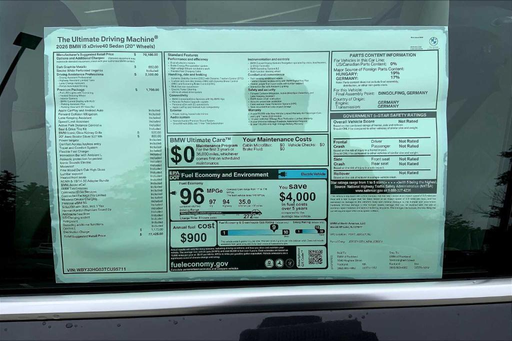 new 2026 BMW i5 car, priced at $77,425