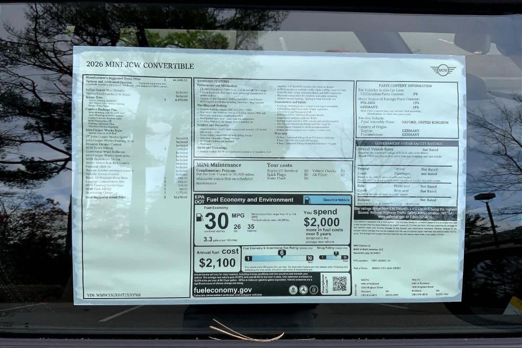 new 2026 MINI Convertible car, priced at $51,270