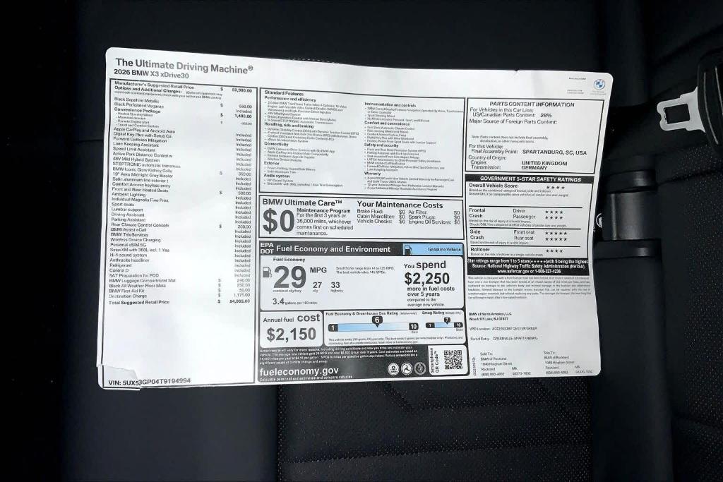 new 2026 BMW X3 car, priced at $54,865