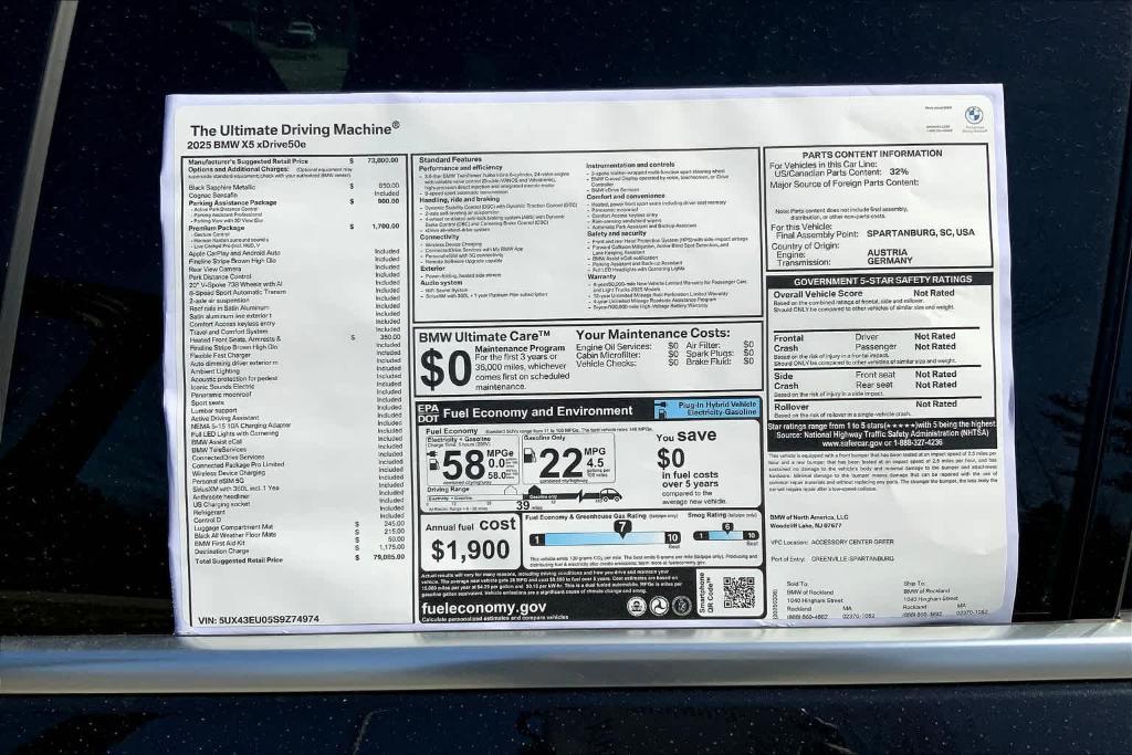 new 2025 BMW X5 PHEV car, priced at $79,085