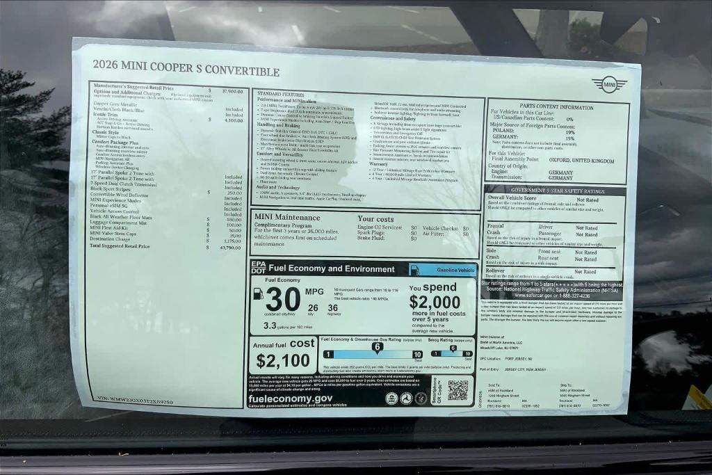 new 2026 MINI Convertible car, priced at $43,790