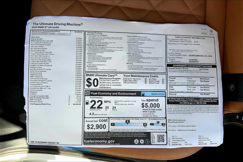 new 2025 BMW X7 car, priced at $86,035