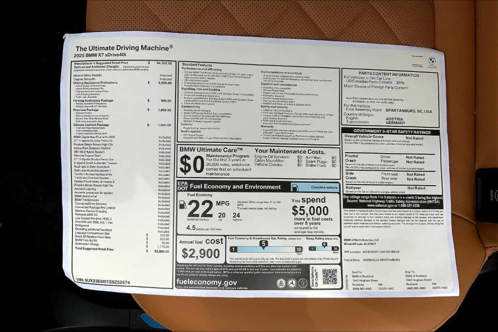 new 2025 BMW X7 car, priced at $92,885