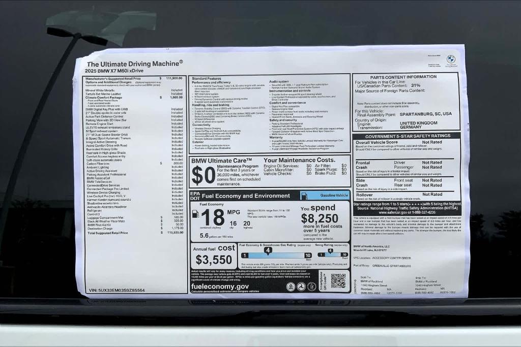 new 2025 BMW X7 car, priced at $115,535