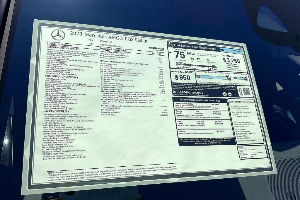 new 2023 Mercedes-Benz AMG EQS car, priced at $168,575