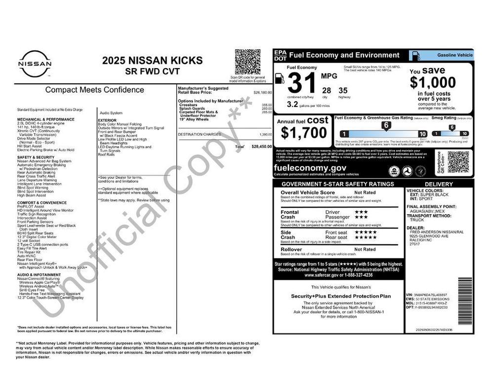 new 2025 Nissan Kicks car, priced at $25,552