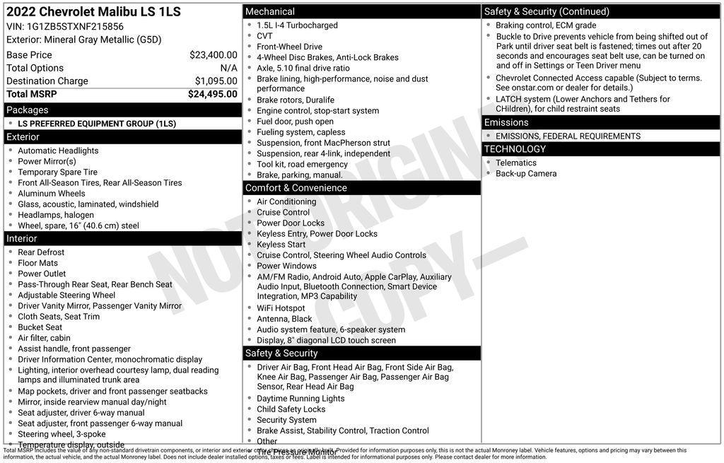 used 2022 Chevrolet Malibu car, priced at $12,990