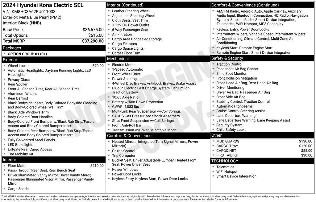 used 2024 Hyundai Kona EV car, priced at $20,490