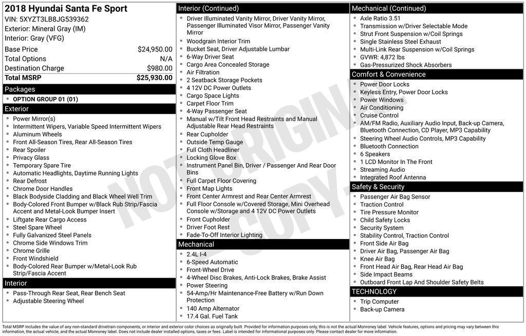 used 2018 Hyundai Santa Fe Sport car, priced at $9,990