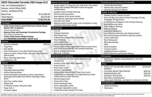 new 2025 Chevrolet Corvette car, priced at $115,970