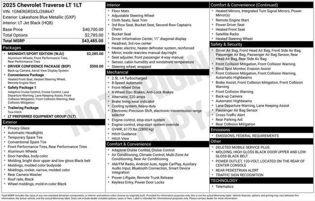 new 2025 Chevrolet Traverse car, priced at $42,983
