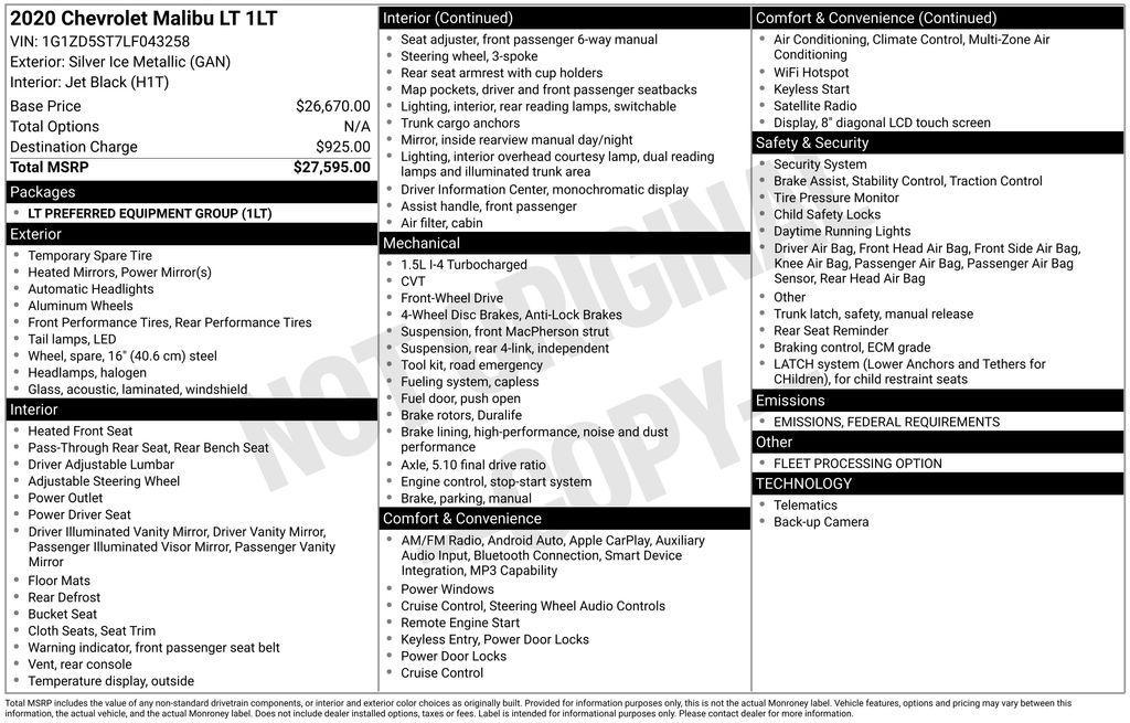 used 2020 Chevrolet Malibu car, priced at $9,490