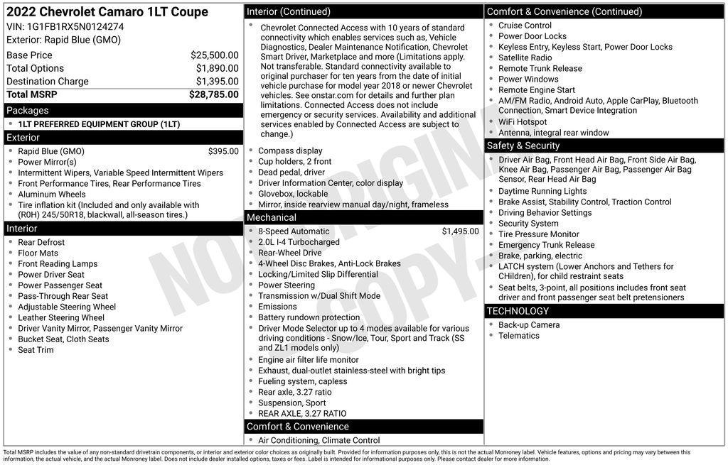 used 2022 Chevrolet Camaro car, priced at $22,990