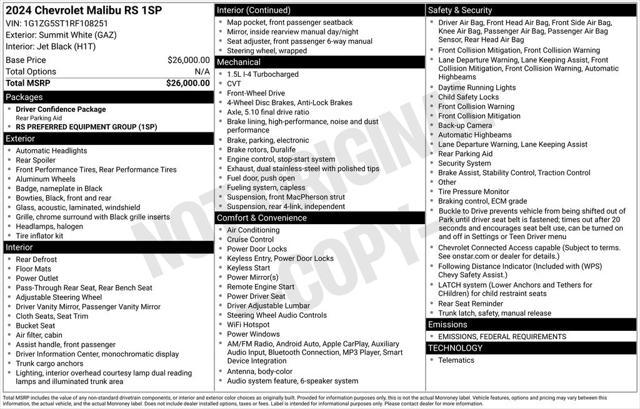 used 2024 Chevrolet Malibu car, priced at $18,990