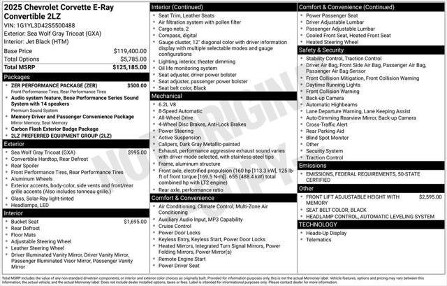 new 2025 Chevrolet Corvette E-Ray car, priced at $113,880