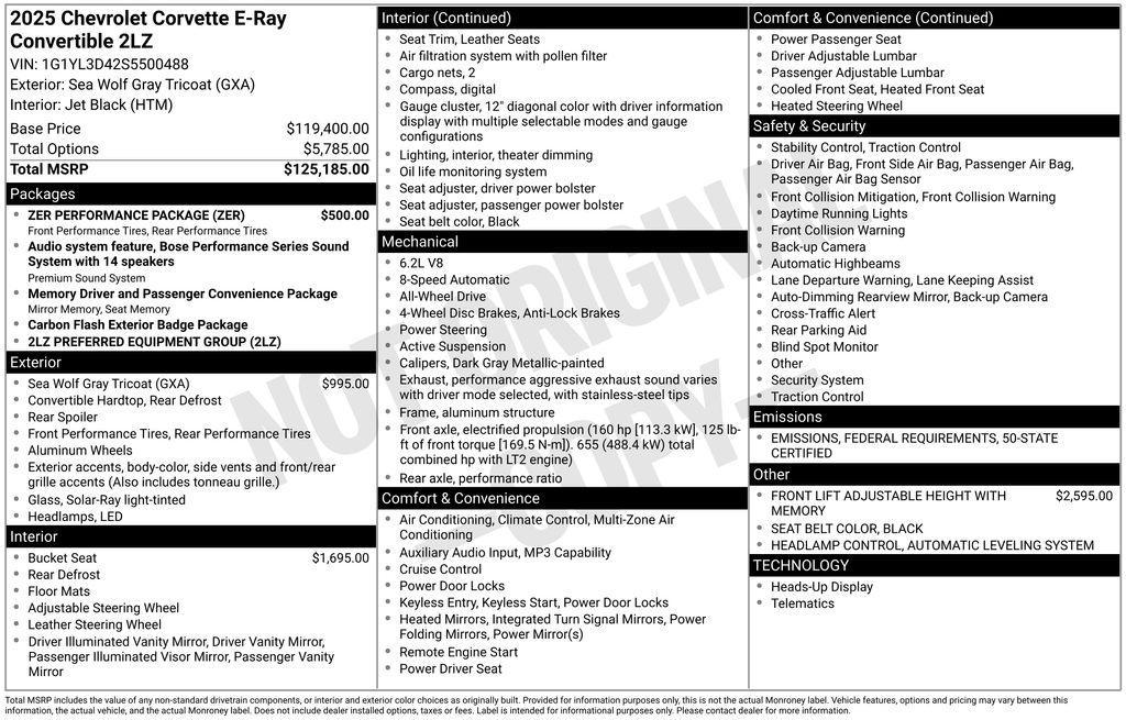 new 2025 Chevrolet Corvette E-Ray car, priced at $111,880