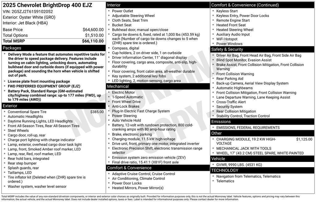 new 2025 Chevrolet BrightDrop 400 car, priced at $42,520