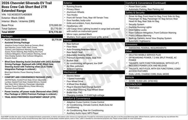 new 2026 Chevrolet Silverado EV car, priced at $75,865