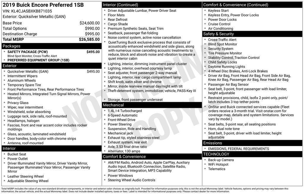 used 2019 Buick Encore car, priced at $13,490