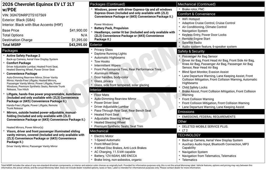 new 2026 Chevrolet Equinox EV car, priced at $35,795