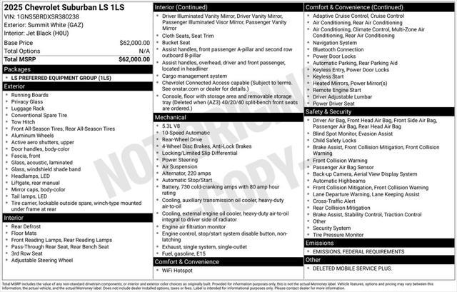 new 2025 Chevrolet Suburban car, priced at $60,695
