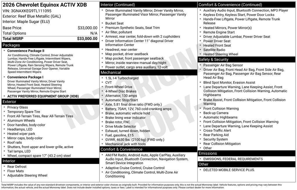 new 2026 Chevrolet Equinox car, priced at $27,395