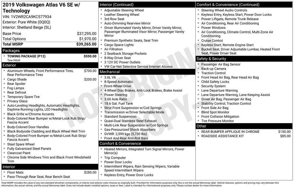 used 2019 Volkswagen Atlas car, priced at $16,990