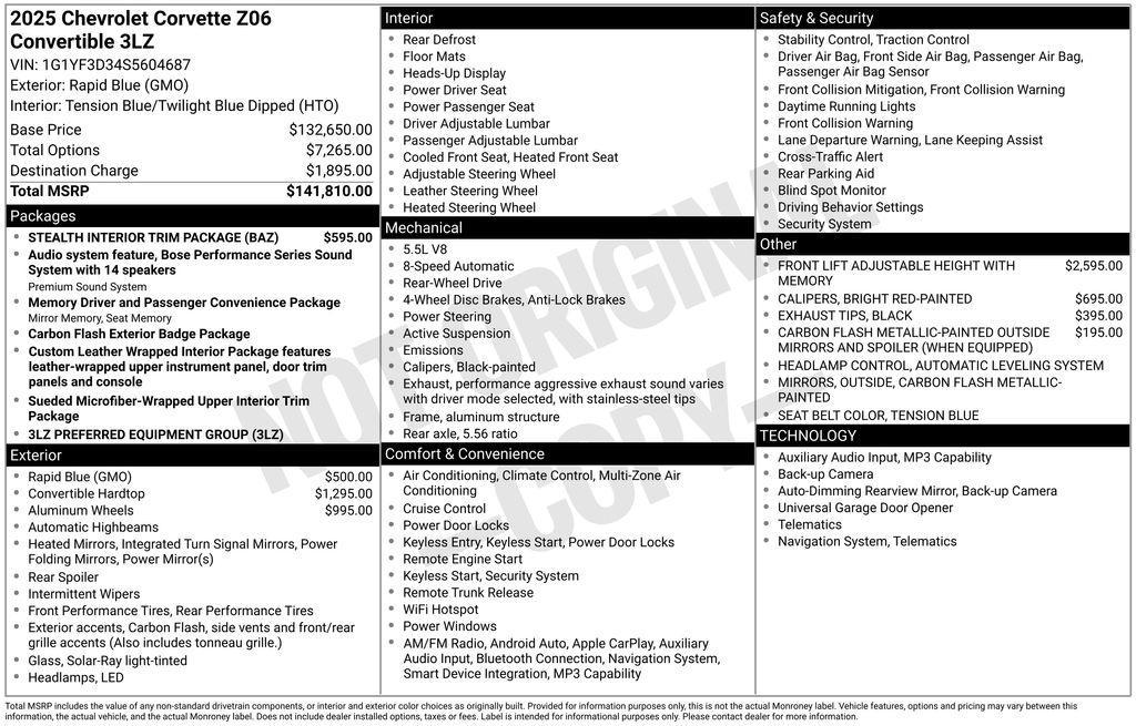 used 2025 Chevrolet Corvette car, priced at $126,990