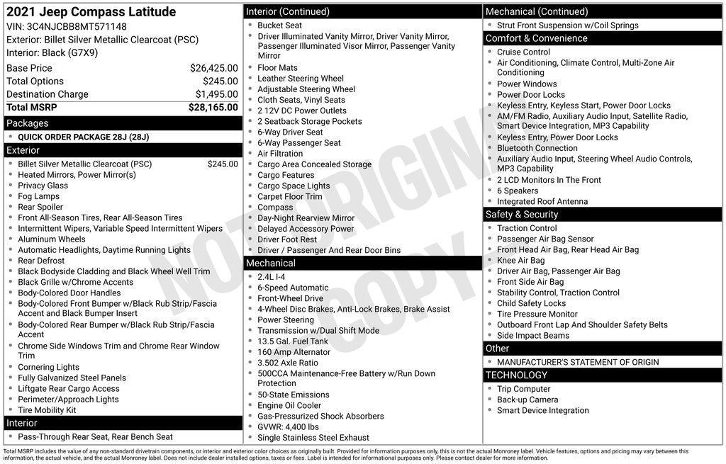 used 2021 Jeep Compass car, priced at $16,990