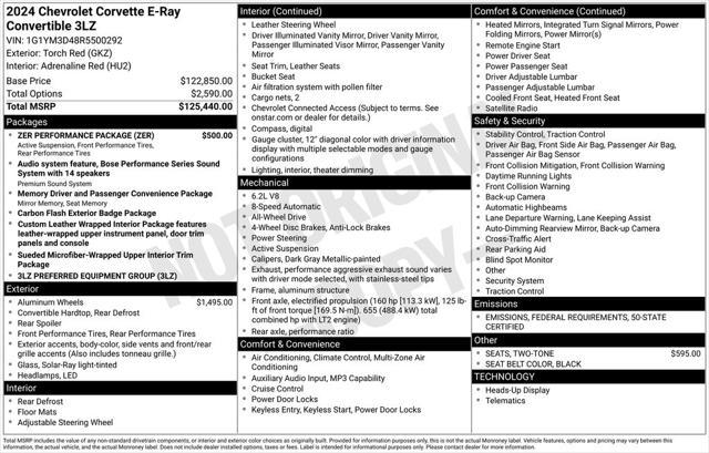 new 2024 Chevrolet Corvette E-Ray car, priced at $110,135