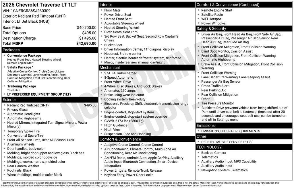 new 2025 Chevrolet Traverse car, priced at $33,090