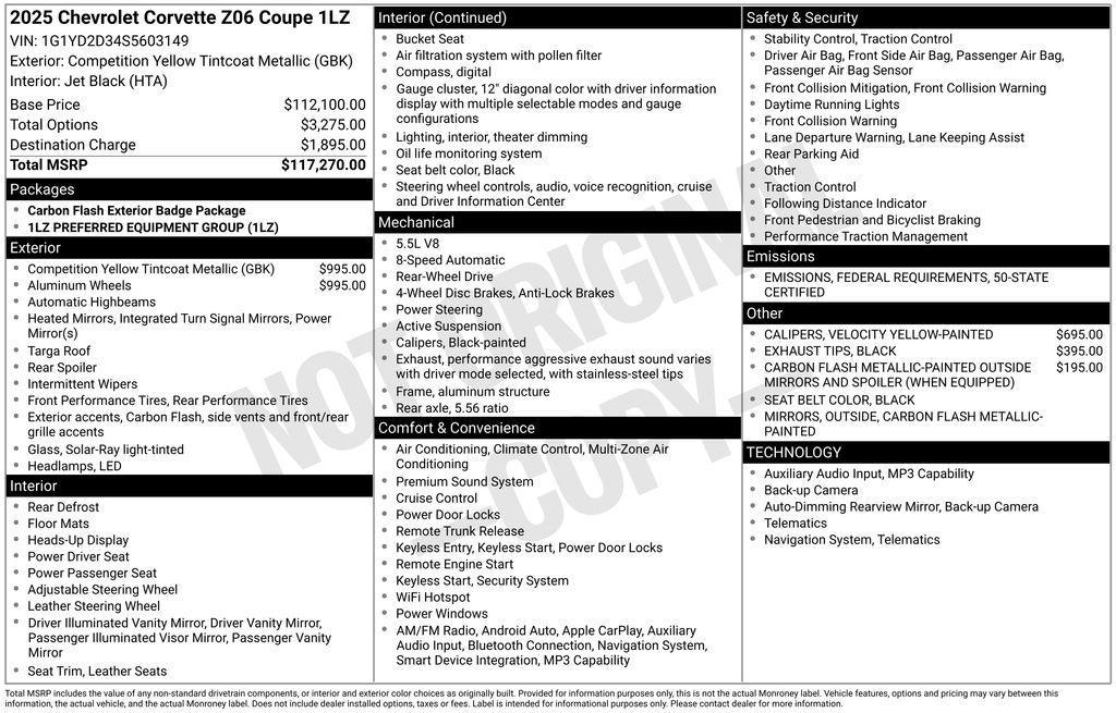 used 2025 Chevrolet Corvette car, priced at $106,990