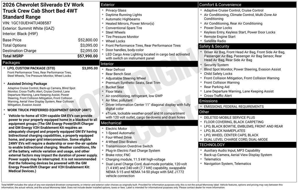 new 2026 Chevrolet Silverado EV car, priced at $50,790