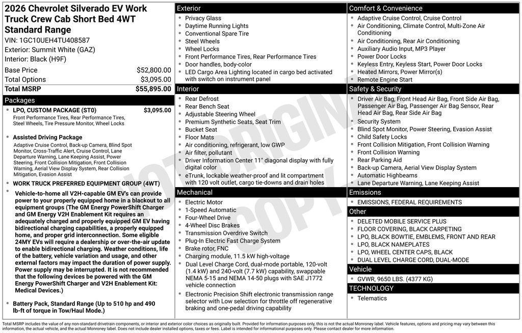 new 2026 Chevrolet Silverado EV car, priced at $50,990