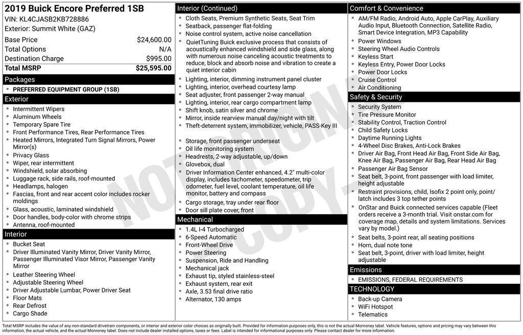 used 2019 Buick Encore car, priced at $11,490