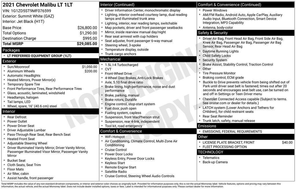 used 2021 Chevrolet Malibu car, priced at $11,990