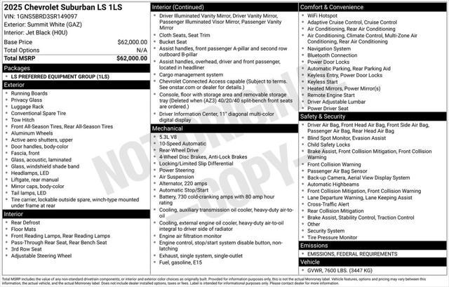 new 2025 Chevrolet Suburban car, priced at $60,174