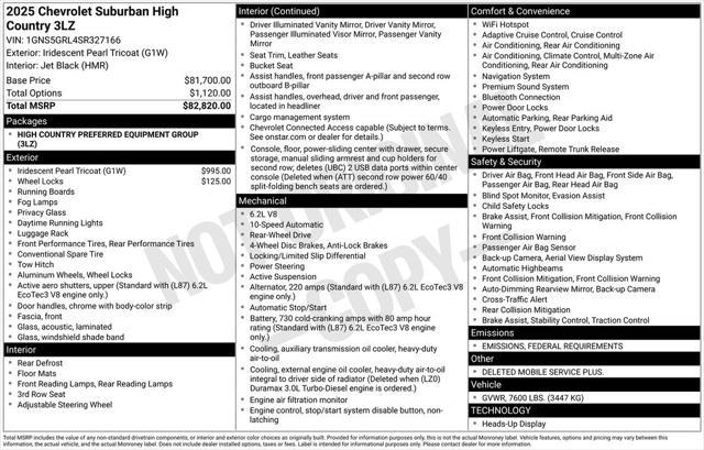 new 2025 Chevrolet Suburban car, priced at $80,196