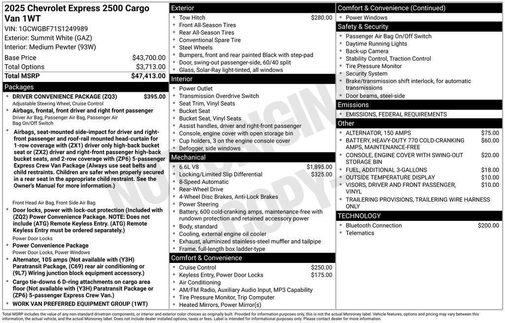new 2025 Chevrolet Express 2500 car, priced at $40,158