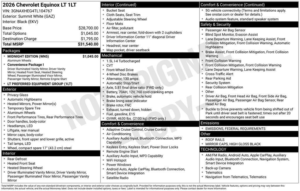 new 2026 Chevrolet Equinox car, priced at $24,040