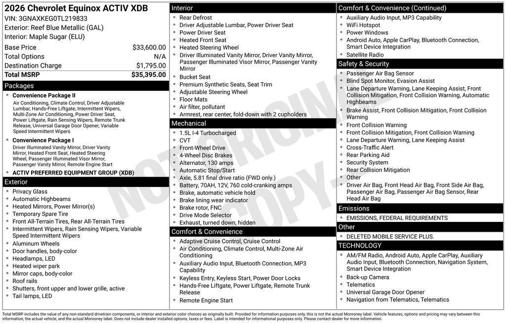 new 2026 Chevrolet Equinox car, priced at $27,395