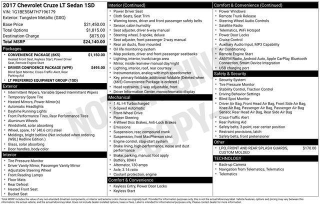 used 2017 Chevrolet Cruze car, priced at $11,916