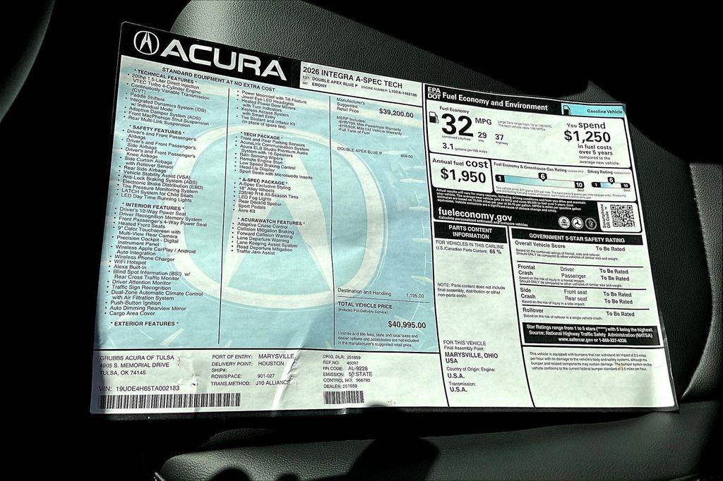 new 2026 Acura Integra car, priced at $41,894