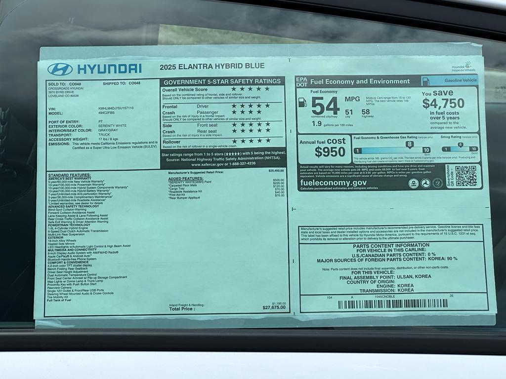 new 2025 Hyundai ELANTRA HEV car, priced at $25,904